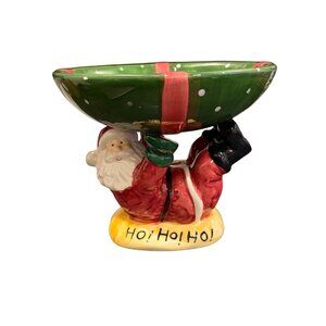 Santa Claus Ceramic Bowl Holder With Green Gift Design